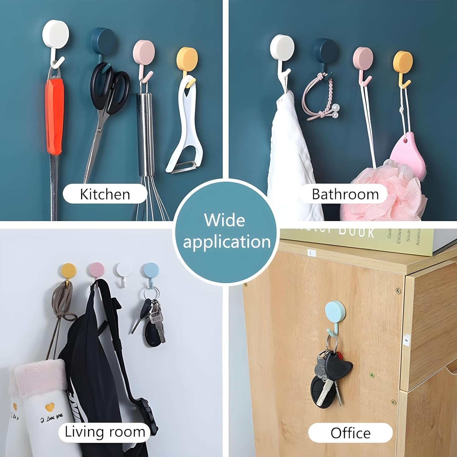 (Pack of 20) | Self Adhesive Round Shape Wall Hooks | Multi Color
