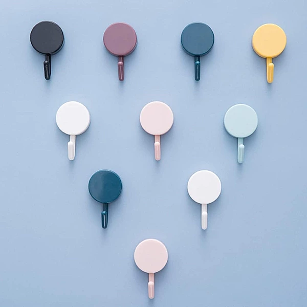 (Pack of 20) | Self Adhesive Round Shape Wall Hooks | Multi Color